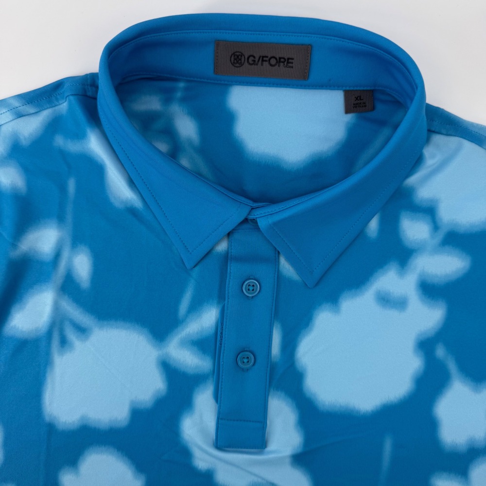 G/FORE Polo Shirt Men XL Blue Floral Print Short Sleeve Golf Stretch Performance